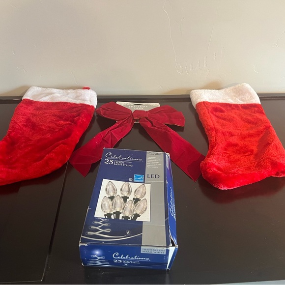 Christmas supplies! X2 stockings, bow, and white lights! - Picture 3 of 8